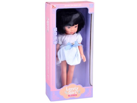 Lovely Girl Lalka z czarnymi krótkimi włosami w białej sukience 33cm ZA5850