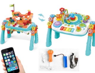 Multifunkcyjny Edukacyjny Stolik 2w1 Pianinko Ciuchcia Mikrofon Klocki Bluetooth Akumulator