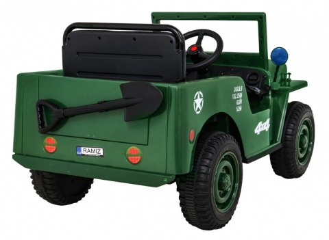 Autko Wojskowe Retro dla dzieci Zielony + Napęd 4x4 + Pilot + 2 Bagażniki