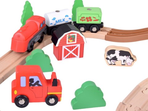 Drewniana kolejka Pociąg na baterie Farma + figurki 50 ele ZA3572
