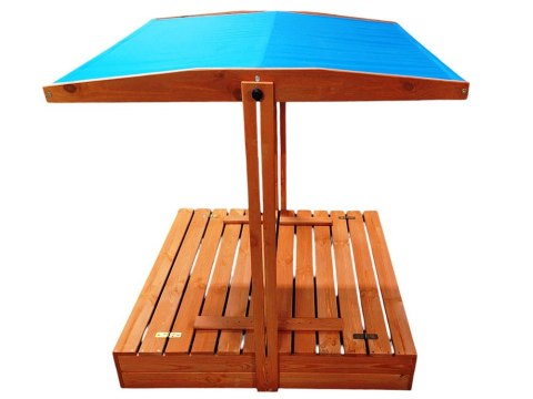 Drewniana piaskownica z daszkiem i ławeczkami zamykana 120x120 cm SP0837