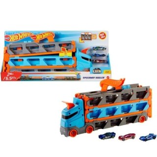 Hot Wheels Wyścigowy transporter 2w1 + 3 auta