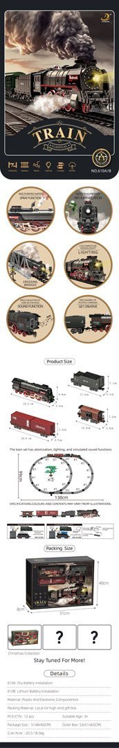 Kolejka Retro z Funkcją Świateł, Dźwięku i Dymu 138cm