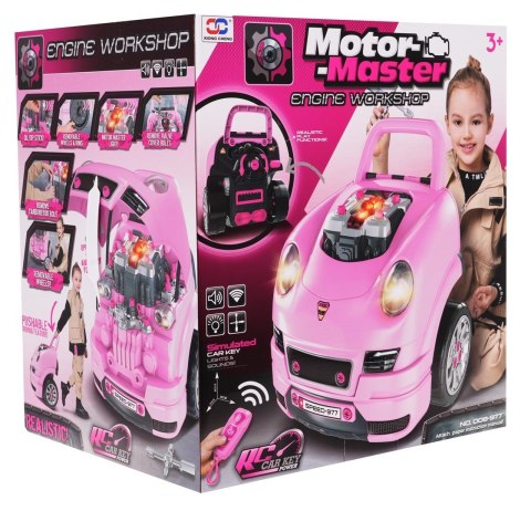 Różowe autko z silnikiem do Naprawy dla dzieci 3+ Narzędzia + Interaktywny kokpit + Pilot Zestaw małego Mechanika