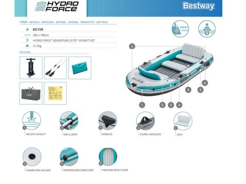 Bestway Dmuchany ponton 5os 600kg Adventure Elite X5 315x166cm wiosła 65159