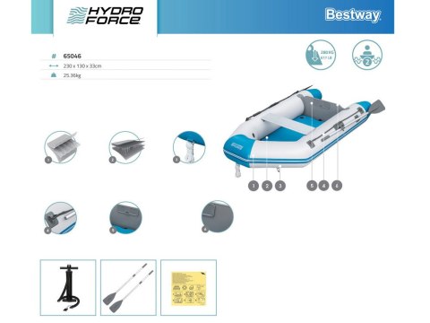 Bestway Dmuchany ponton CASPIAN 230x130x33cm - zestaw wiosła + pompka 65046