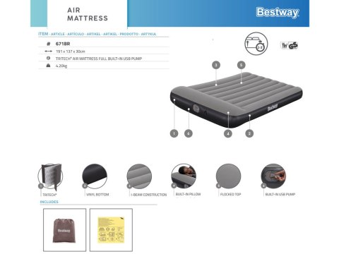 Bestway Samopompujący materac kempingowy 2-os 300kg TRITECH 191x137cm 671BR