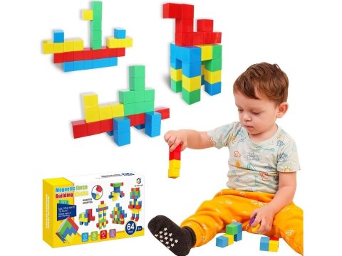 Klocki Magnetyczne 3D Konstrukcyjne KOSTKI BUDOWLANE Sześciany Zestaw Klocków 64 el.