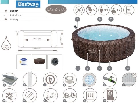 Bestway Lay-Z-Spa BALI Smart 7 Wifi hydromasaż 5-7os wbudowana pompa 6001P
