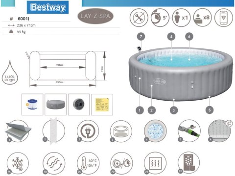 Bestway Lay-Z-Spa Hawaii AirJet 8 hydromasaż 6-8os WiFi aplikacja 6001J