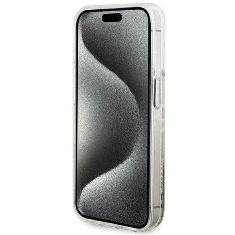 GUESS futerał do IPHONE 15 Pro GUHCP15LLFCSEGT (Liquid Glitter Gold Stripes) transparentny