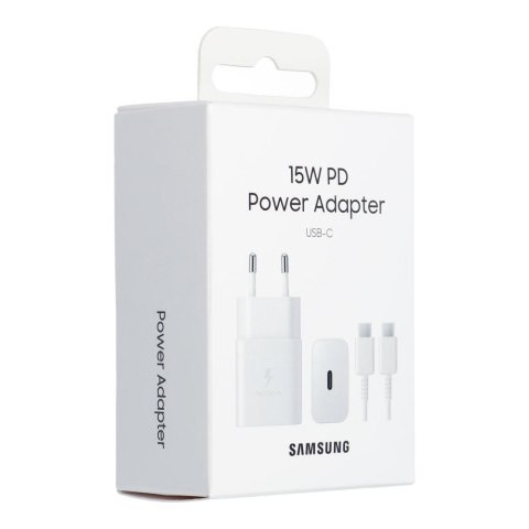 SAMSUNG oryginalna ładowarka sieciowa Typ C + kabel Typ C do Typ C PD 3A 15W EP-T1510XWEGEU biała blister