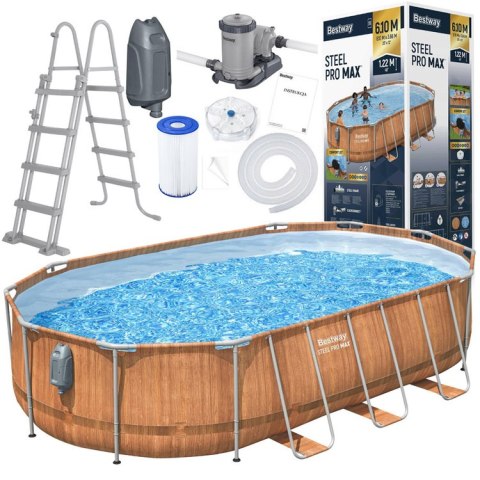 Basen stelażowy Bestway 610x366x122 deska 10w1 pompa drabinka + LED 56719