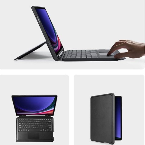DUX DUCIS etui DK składane z podświetlaną klawiaturą bezprzewodową do SAMSUNG Tab S10 Plus/S9 Plus/S9 FE Plus czarne