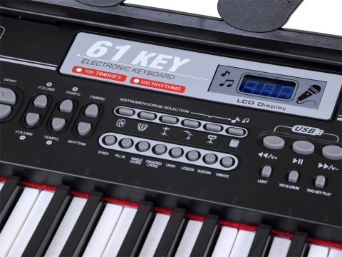 Keyboard 61 Klawiszy Podświetlane Stojak Mikrofon Organy Edukacyjne IN0187
