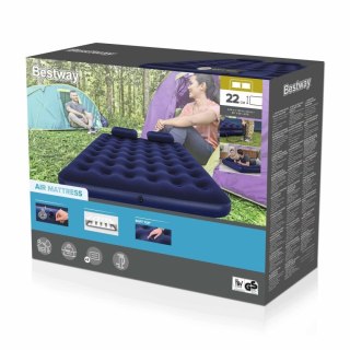 Dmuchany Materac do spania Queen 2-osobowy flokowany BESTWAY 203x152x22cm + Pompka + 2 Poduszki