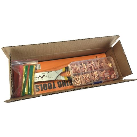 Zaciskarka do tulejek kablowych + 250 szt. tulejek bez izolacji + termokurczki ZESTAW