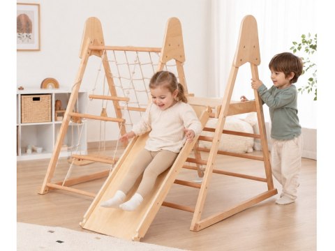 Drewniany Domowy Plac Zabaw 4w1 Zjeżdżalnia Siatka Drabinka Huśtawka SP0874