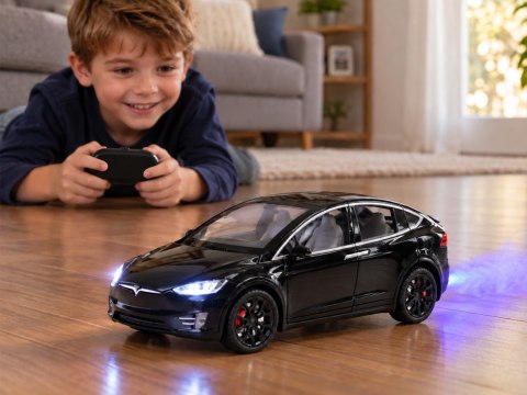Autko Tesla Model X RC 1:22 metalowy samochód na pilota LED dym RC0772