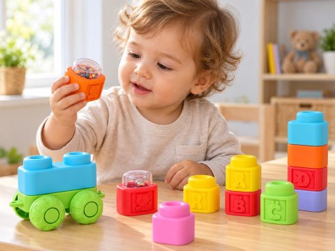 Gumowe klocki 3w1 - miękkie, sensoryczne, dźwiękowe, świetlne 32ele ZA6435