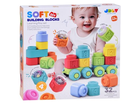 Gumowe klocki 3w1 - miękkie, sensoryczne, dźwiękowe, świetlne 32ele ZA6435