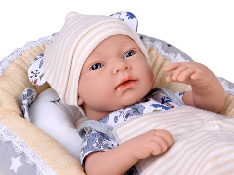 Lalka Bobas 40 cm + Nosidełko Poduszka Kocyk Zestaw do zabawy w dom ZA6622