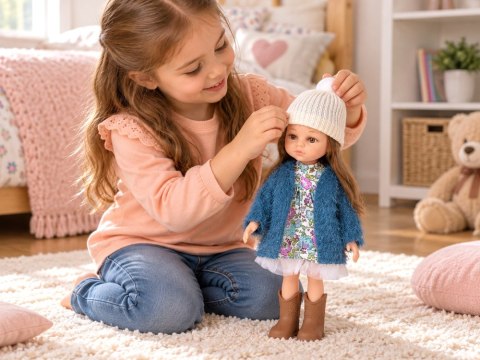 Lalka JESIENIARA 35cm z brązowymi włosami w płaszczu i czapce ZA6438