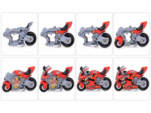 Motocykl do Skręcania Warsztat 59 Elementów Silnik Światło Dźwięk ZA6451
