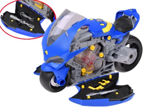 Motocykl do Skręcania Warsztat 59 Elementów Silnik Światło Dźwięk ZA6452