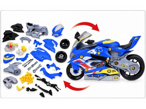 Motocykl do Skręcania Warsztat 59 Elementów Silnik Światło Dźwięk ZA6452