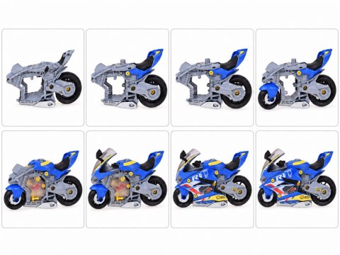 Motocykl do Skręcania Warsztat 59 Elementów Silnik Światło Dźwięk ZA6452