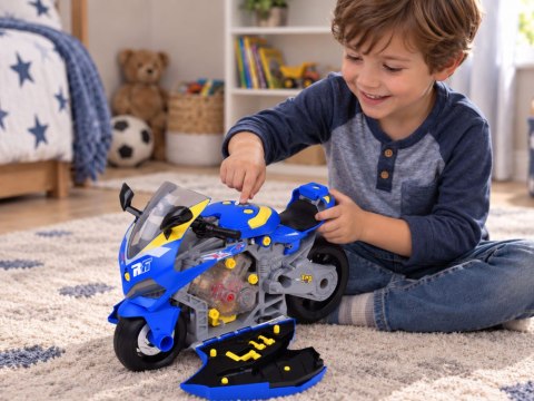 Motocykl do Skręcania Warsztat 59 Elementów Silnik Światło Dźwięk ZA6452