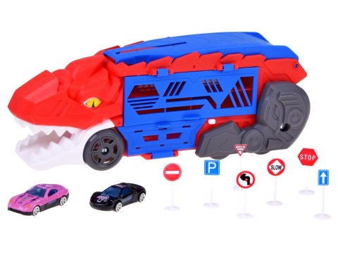 Rozkładane auto 2w1 DINOZAUR i garaż wyrzutnia + znaki i resoraki ZA6616
