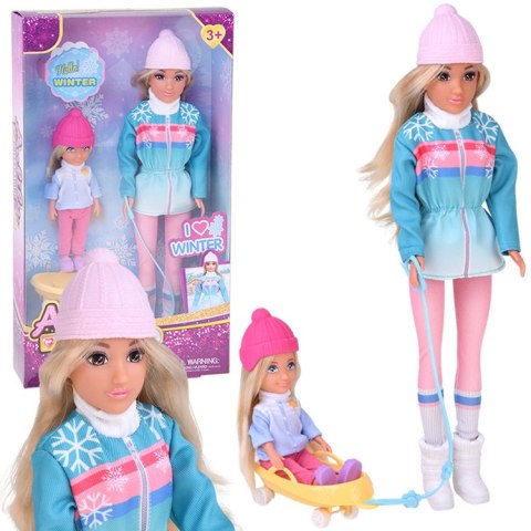 Anlily Lalka w stylu zimowym - mała i duża w kurtkach z sankami ZA6632