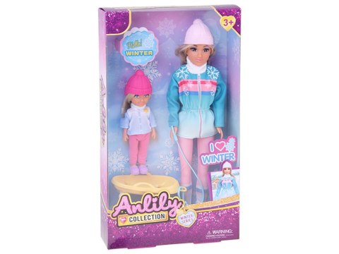 Anlily Lalka w stylu zimowym - mała i duża w kurtkach z sankami ZA6632