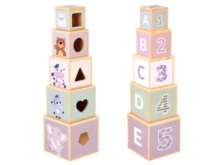 Drewniana piramida edukacyjna + sorter kształtów 2w1 Stonowany kolor ZA6484