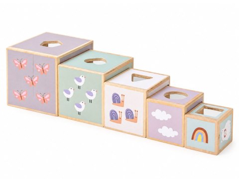 Drewniana piramida edukacyjna + sorter kształtów 2w1 Stonowany kolor ZA6484