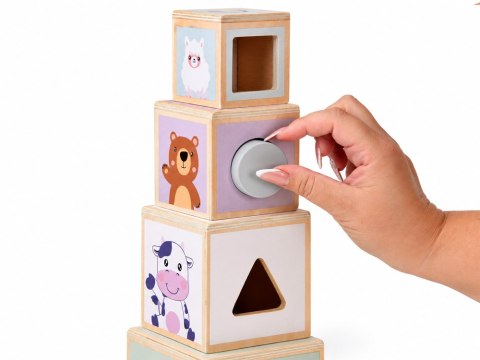 Drewniana piramida edukacyjna + sorter kształtów 2w1 Stonowany kolor ZA6484