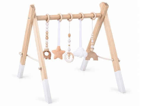 Drewniany Stojak Edukacyjny Baby Gym z 5 zawieszkami dla niemowląt ZA6490