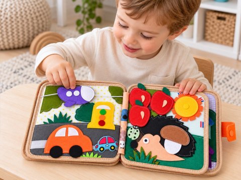 Książeczka sensoryczna manipulacyjna z rzepami i ruchomymi ele. ZA6600