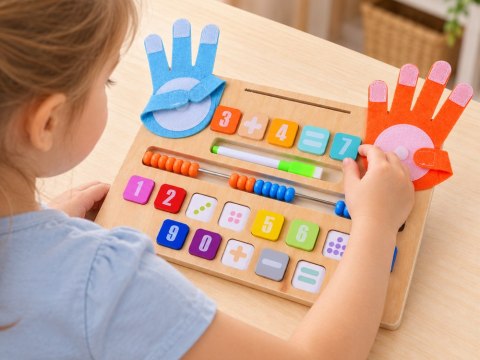 MATEMATYKA Drewniany zestaw do nauki liczenia Tablica + karty zadań ZA6245