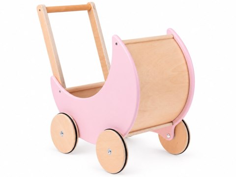 Wózek dla lalek - drewniany RETRO różowy na dużych kołach ZA6482