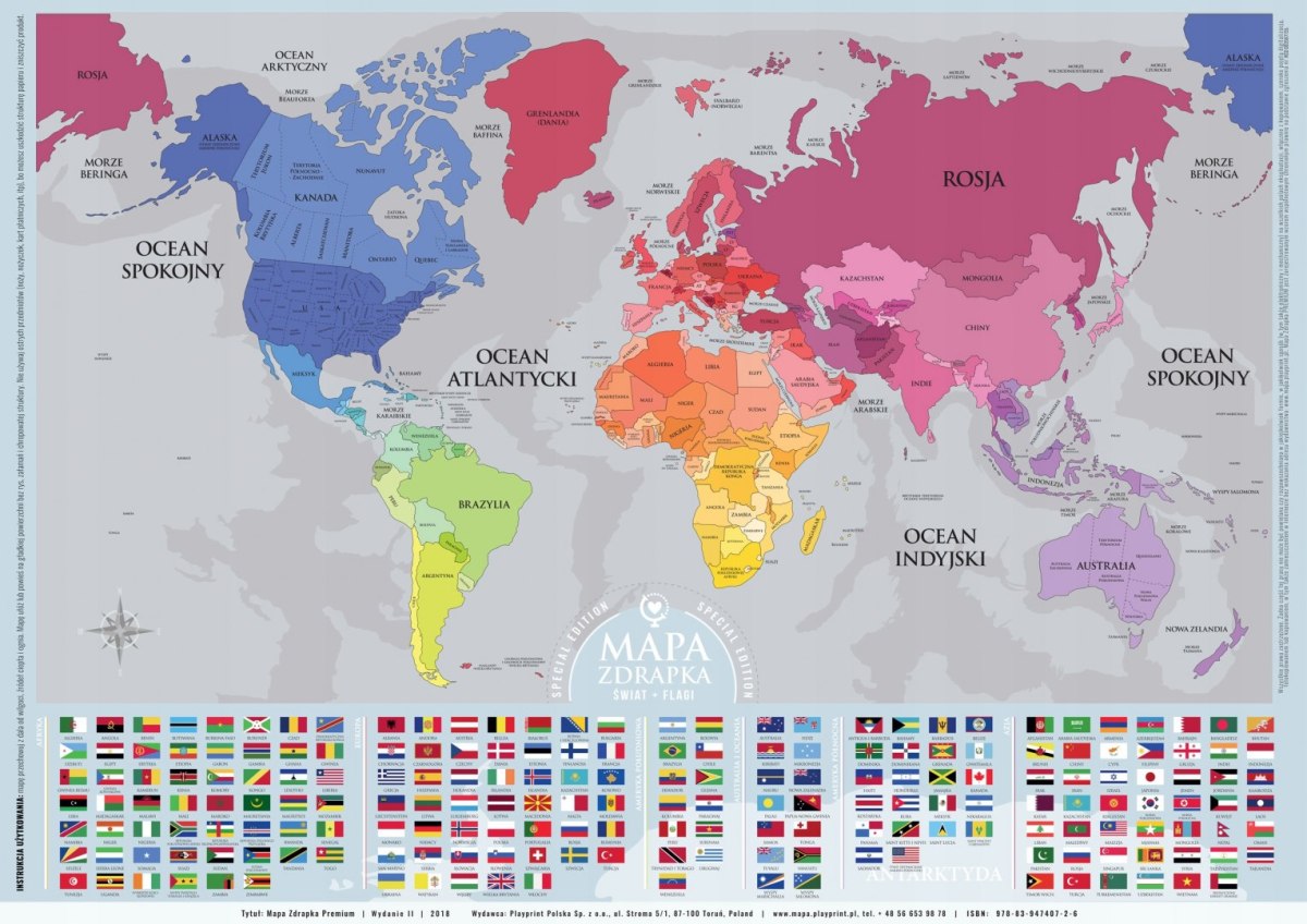 Mapa zdrapka ŚWIAT + FLAGI
