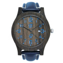 Zegarek drewniany Classic czarny dąb niebieski