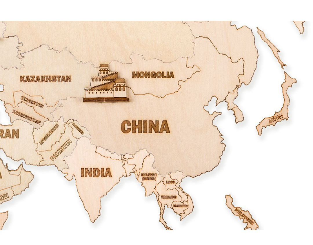 Mapa Świata na ścianę drewniana puzzle 3D 100x60 cm