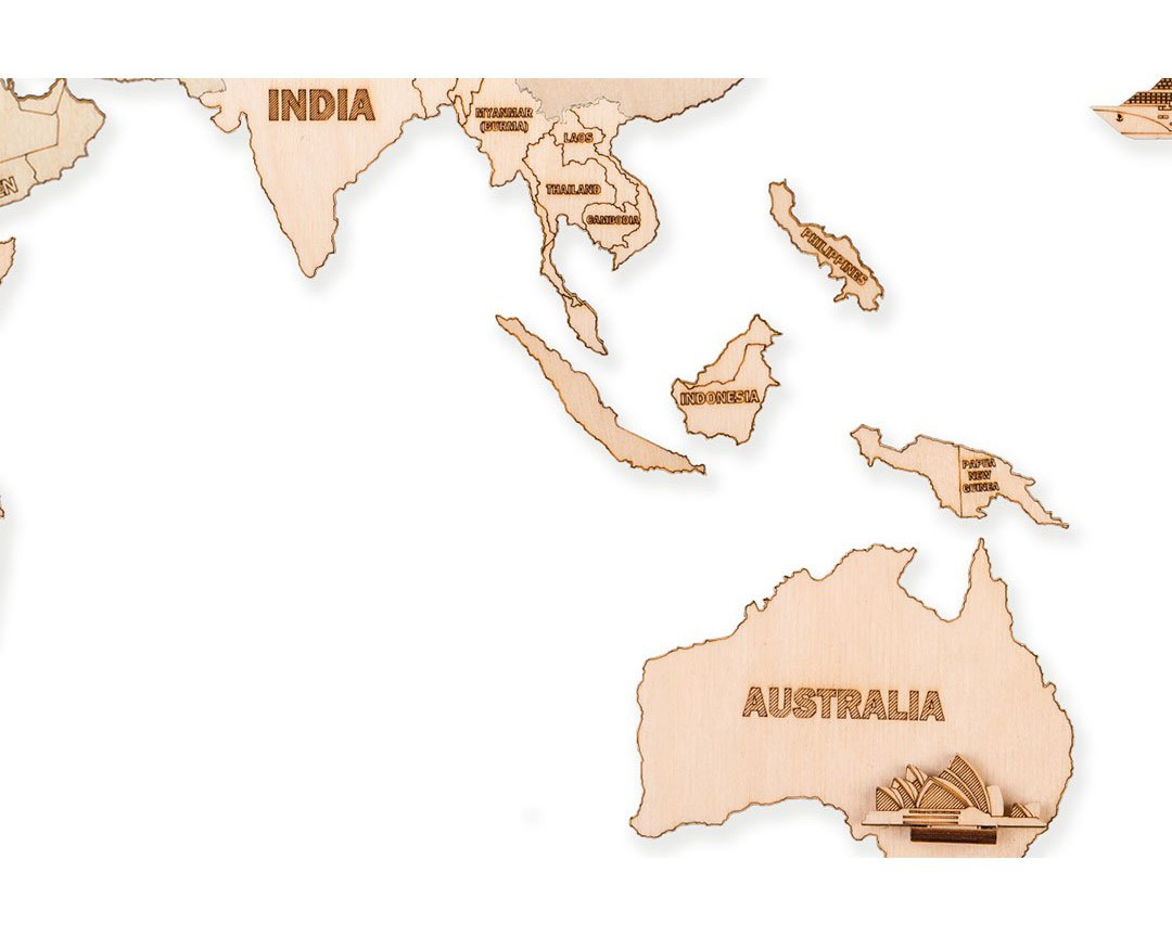 Mapa Świata na ścianę drewniana puzzle 3D 100x60 cm Mapa Świata na ścianę drewniana puzzle 3D 100x60 cm