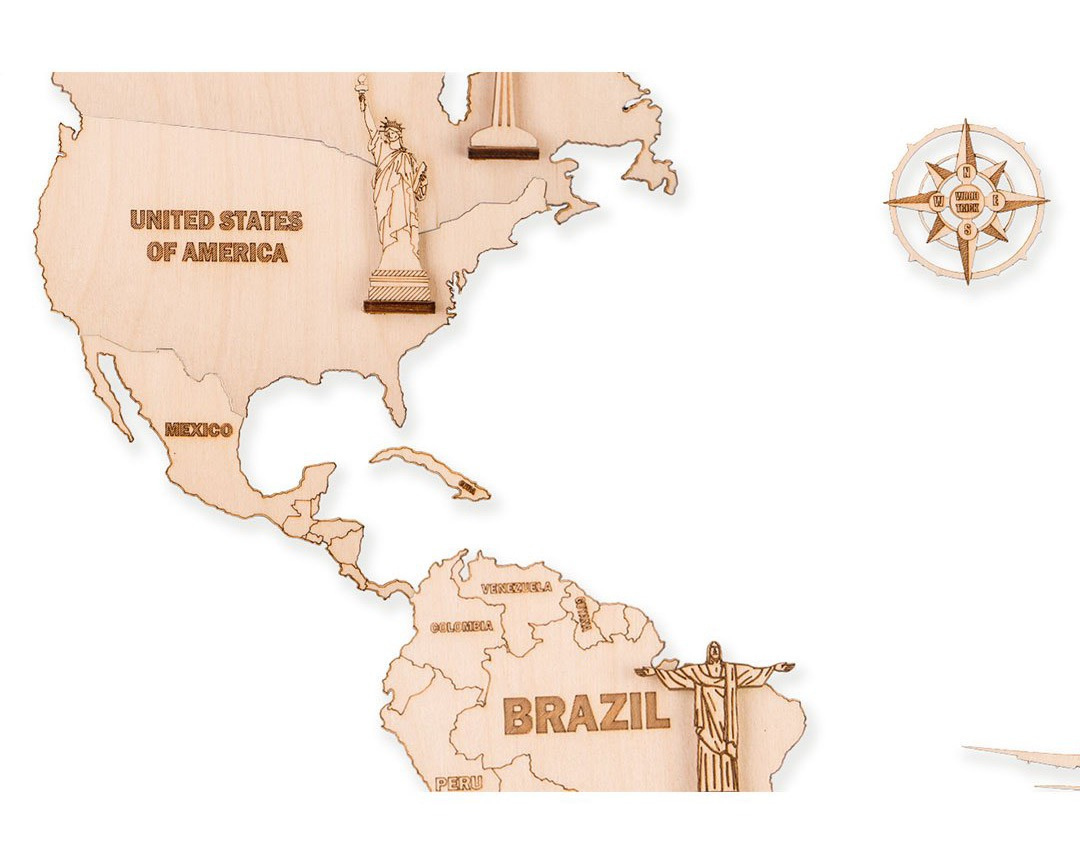 Mapa Świata na ścianę drewniana puzzle 3D 100x60 cm
