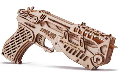 Puzzle 3D Pistolet CYBER GUN na gumki Wood Trick
