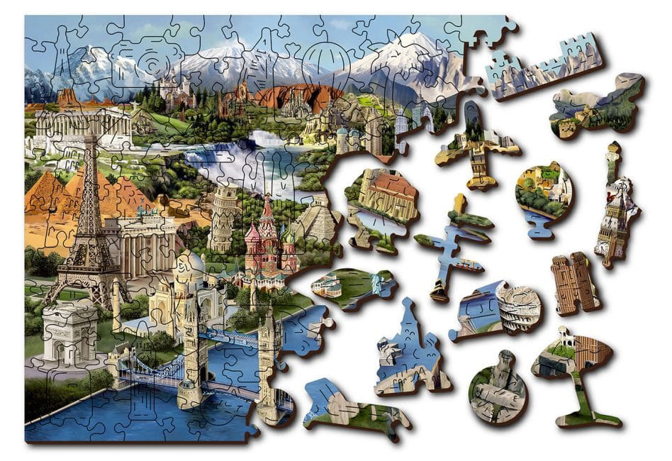Puzzle drewniane układanki Atrakcje Świata rozmiar M