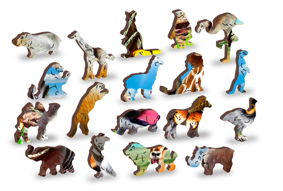 Puzzle drewniane układanki Zwierzęta z Madagaskaru rozmiar S